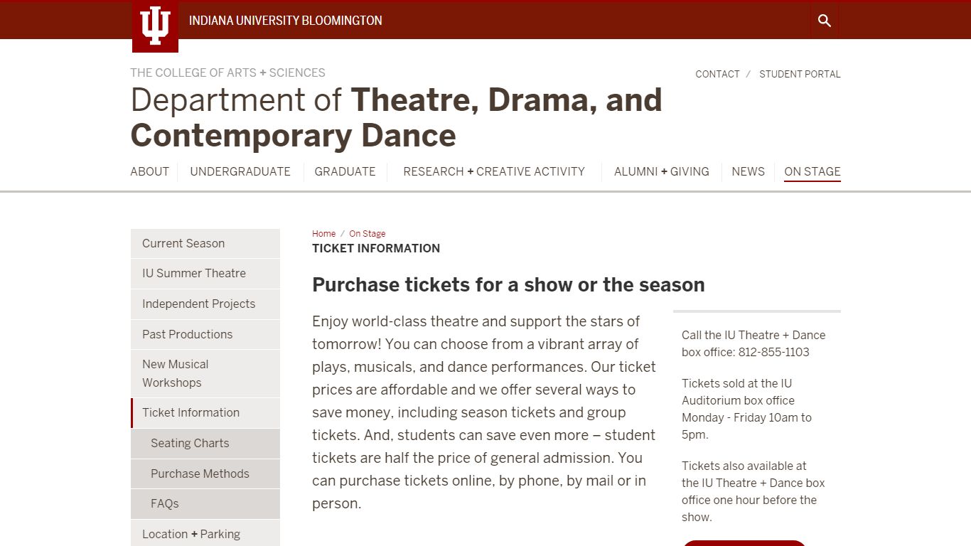 Ticket Information - Department of Theatre, Drama, and Contemporary Dance